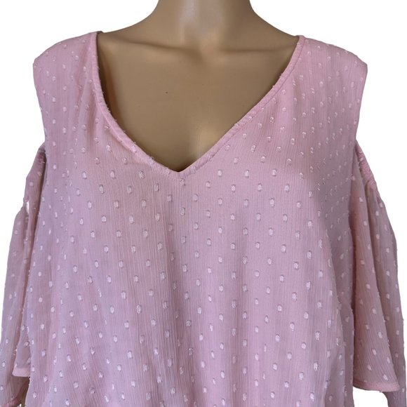 Lane Bryant Womens Blouse Size 26 Baby Pink Cold Shoulders Lined Elastic Waist - Picture 4 of 14